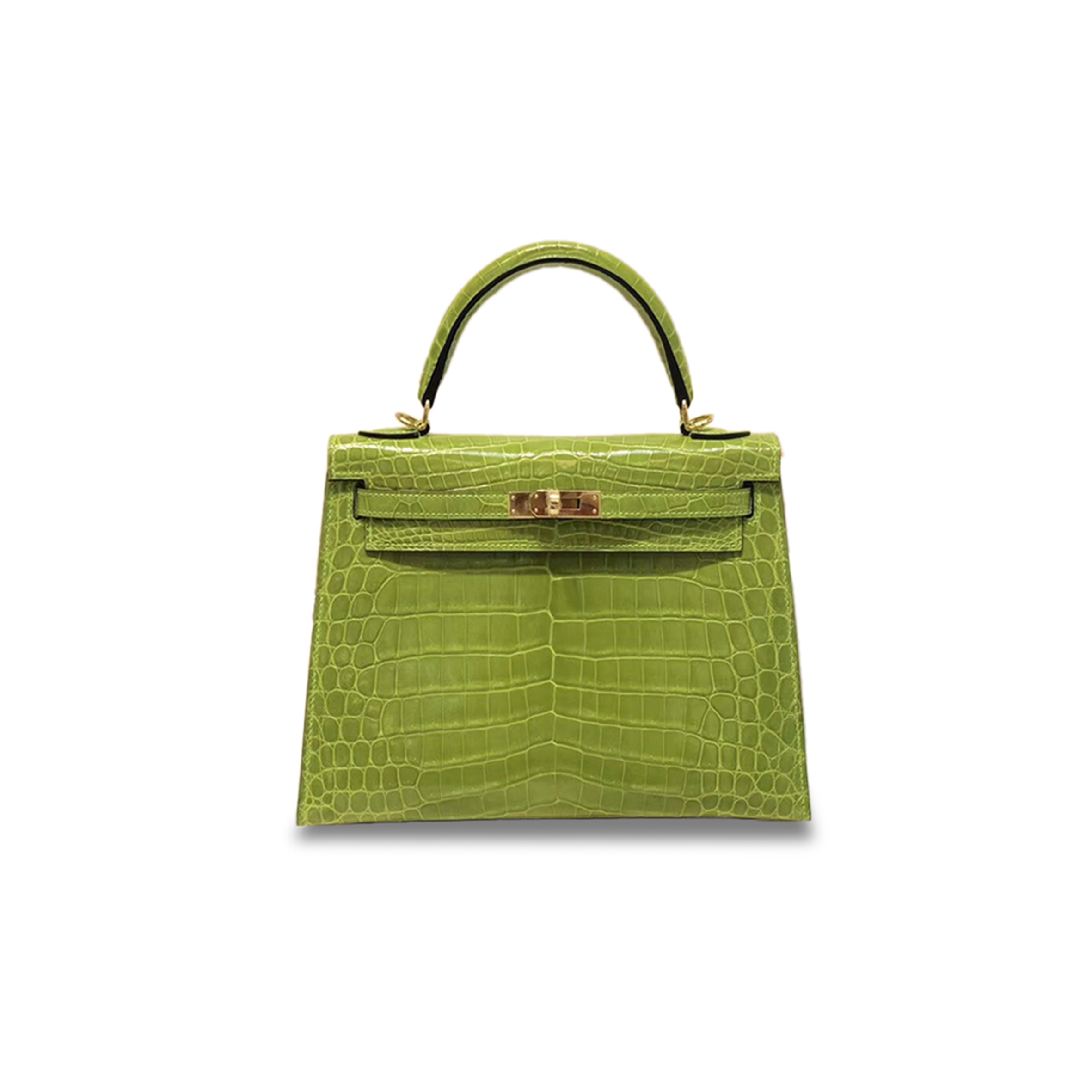 H**mes master kelly 25 nile crocodile leather apple green gold buckle (25*17*7cm)